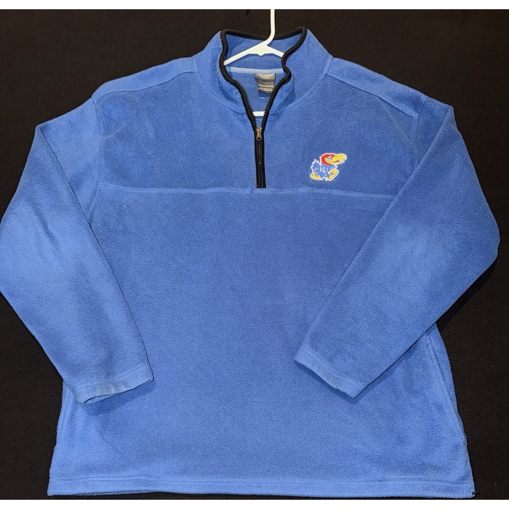 Kansas University Fleece Pullover 1/4 Zipper Blue Embroidered Mens XL